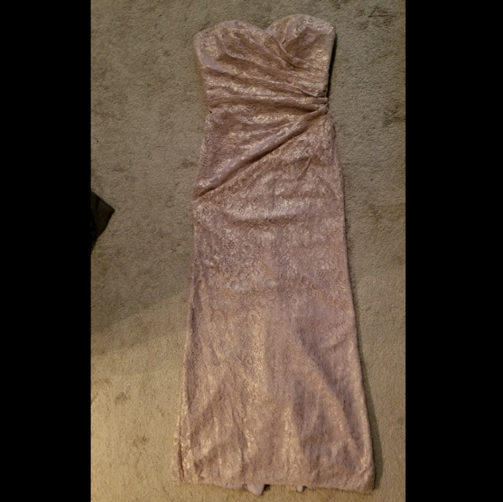 Pink rose shimmery lace formal gown